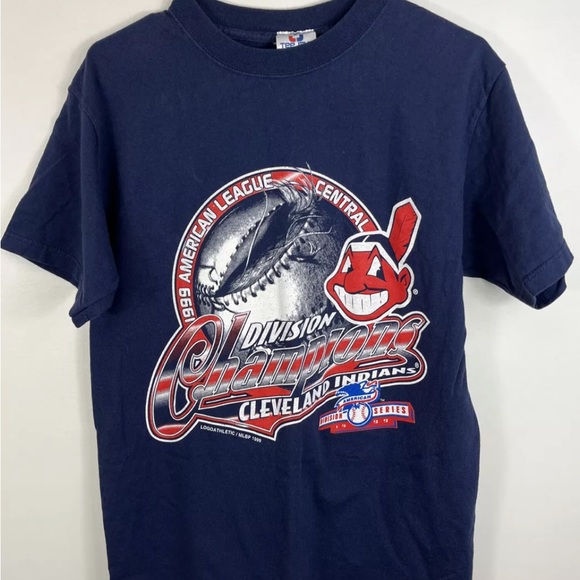 Vtg Cleveland Indians Tshirt MLB Chief Wahoo 1999 AL Champs Logo Athletic Sz M - Picture 1 of 12